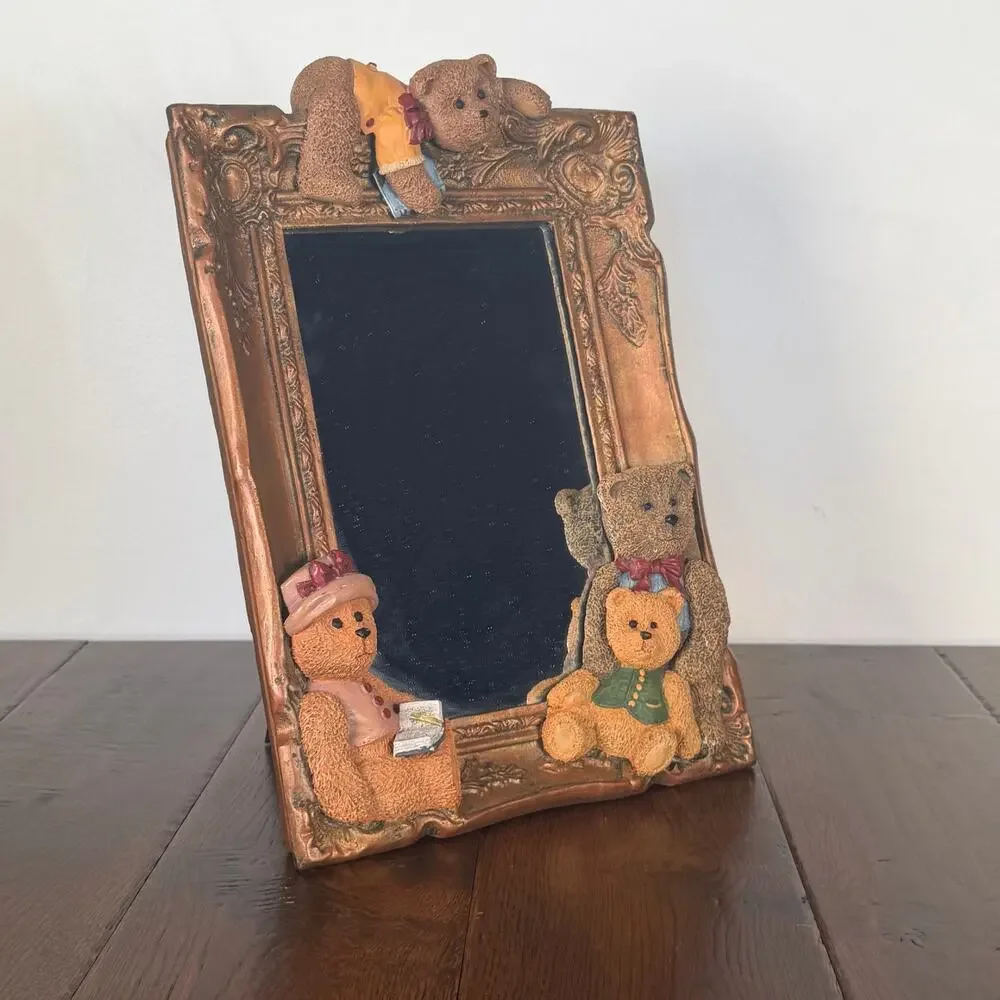 Vintage 1996 Figi Graphics Teddy Bear Resin Mirror – 3D Bear Whimsical Decor